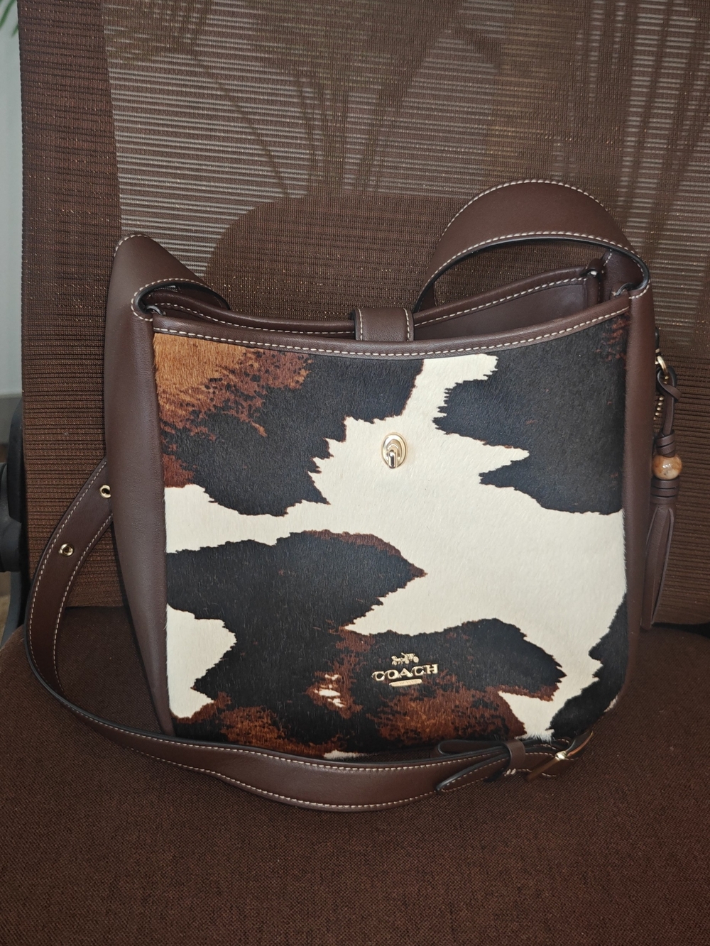 Coach Brown Leather Hadley Crossbody Bag with Gold Hardware White And Brown